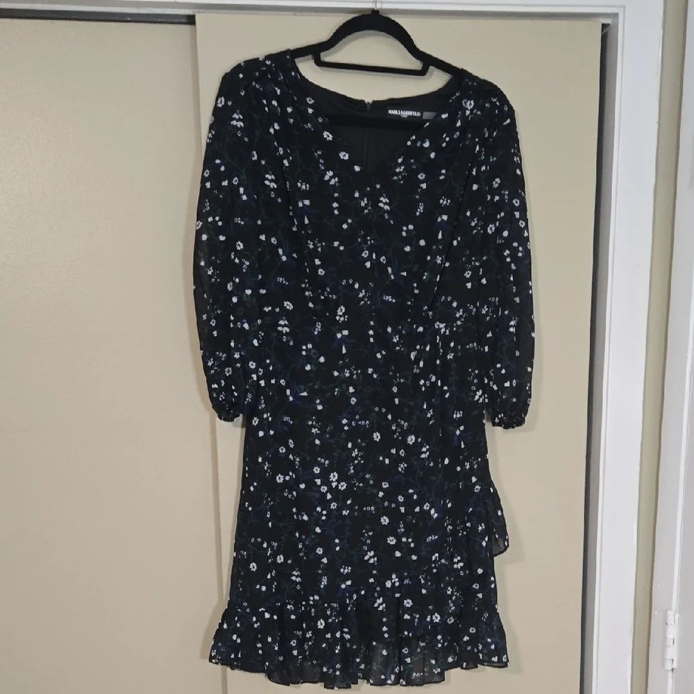 Karl Lagerfeld Floral Black and White Ruffled Dress Size 4
